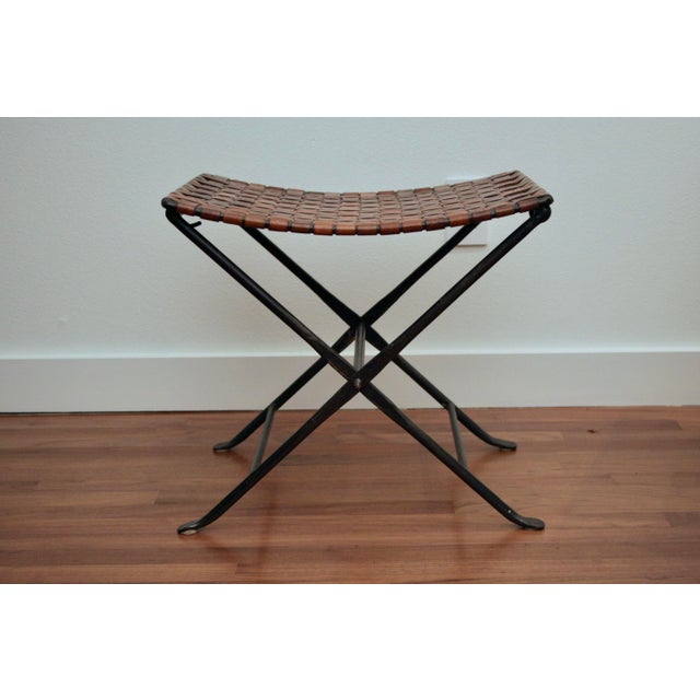 Leather And Iron Folding X Base Ottoman Stool Chairish