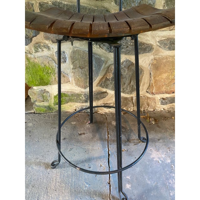 Arthur Umanoff Mid Century Modern Arthur Umanoff Counter Bar Stool Slat Back Bent Wood Swivel Industrial Chair 1963 For Sale - Image 4 of 12