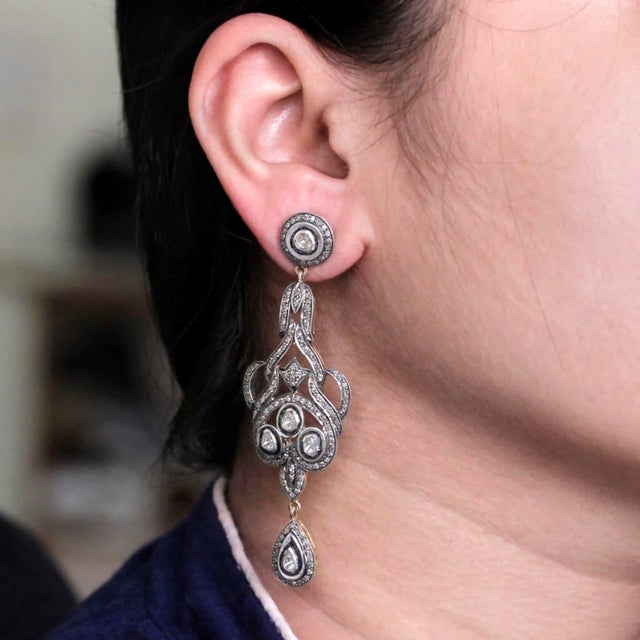 Pave Diamond Earrings 925 Sterling Silver 14k Solid Gold Beautiful Gift for Her, A Pair For Sale - Image 6 of 12