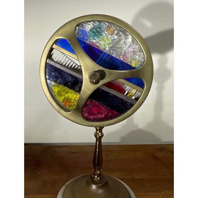 Metal Exquisite Vintage Solid Brass & Onyx-Base Dual-Wheel Kaleidoscope For Sale - Image 7 of 14