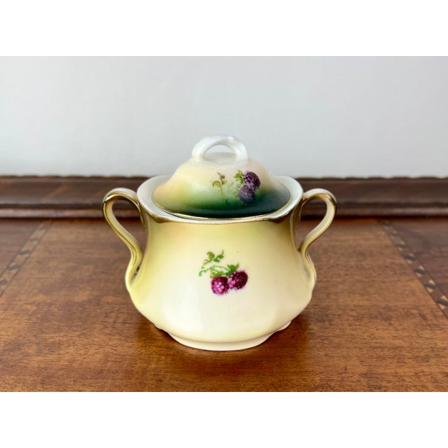1900 - 1909 Antique Art Nouveau Jaeger & Co. Bavarian, A. Koch Grape Motif Porcelain Dessert Trio For Sale - Image 5 of 12