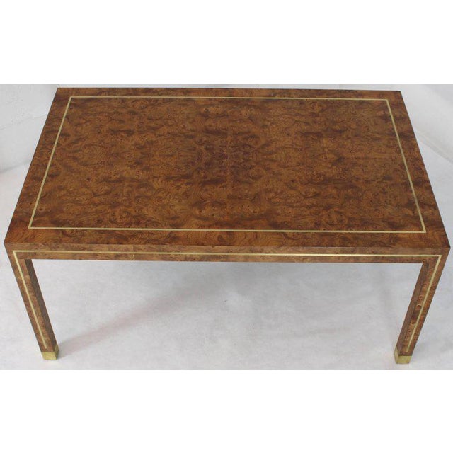 1970s Mid-Century Modern Brass Inlay Burl Wood Rectangular ...