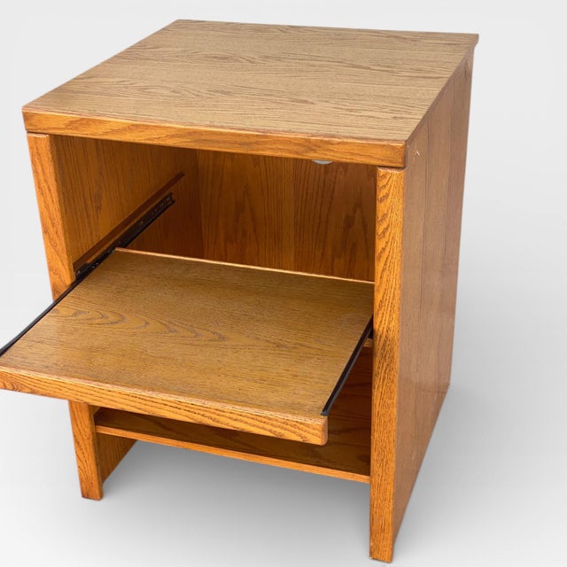 Late 20th Century Solid Oak Media Cabinet With Pull-Out Shelf For Sale - Image 11 of 17
