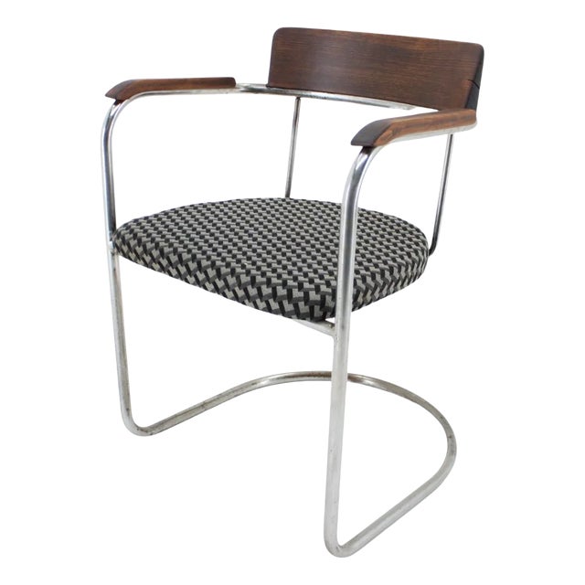 Bauhaus Tubular Steel Chrome Desk Chair, Czechoslovakia, 1930s For Sale