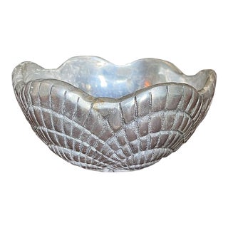 Late 20th Century Hollywood Regency Round Silver Metal Clam Shell Serving Bowl, Made in Mexico For Sale