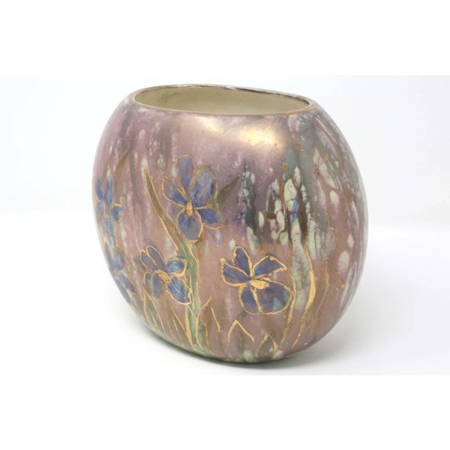 1960's Purple and Gold Flowers Ceramic Vase For Sale In Tampa - Image 6 of 9