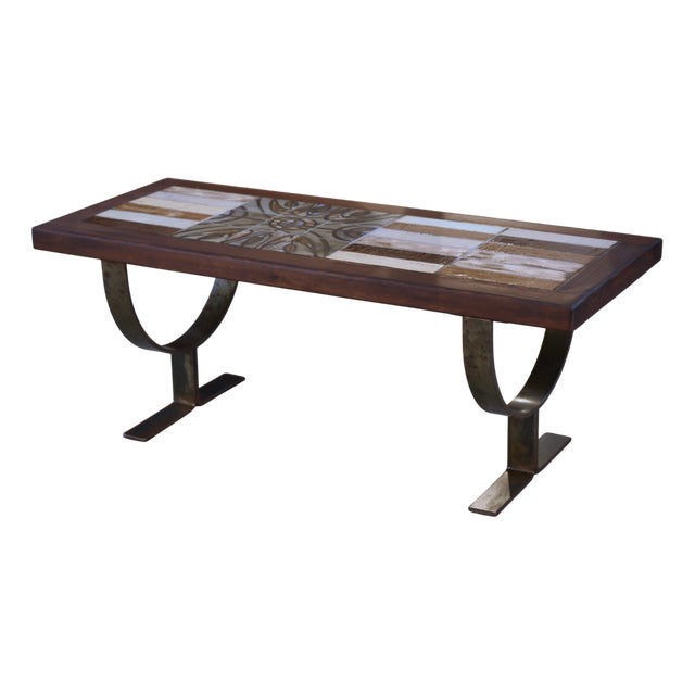 Vintage Coffee Table in Ceramic and Fir, 1960s For Sale