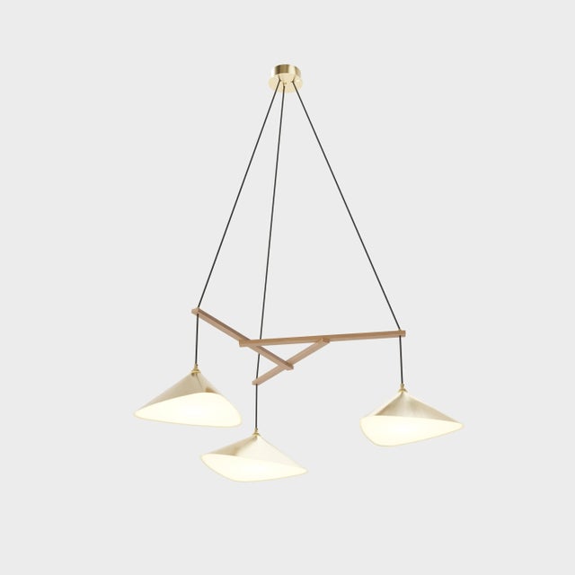 Daniel Becker Daniel Becker 'Emily 3' Chandelier in Brass With Oak Frame for Moss Objects For Sale - Image 4 of 13