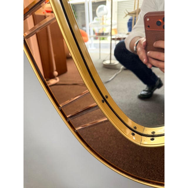 Large Full-Length Mirror Console Pink Glass and Brass by Cristal Art Italy, 1960s For Sale - Image 6 of 12