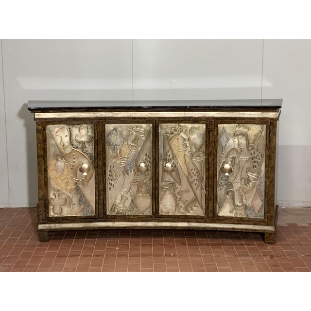 Sideboard with playing cards. Masterfully lacquered and sponged body. The furniture seen from above is in Semiluna. The...