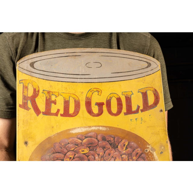 American 1940s Heavy Painted Steel Red Gold Advertising Sign - Red Beans For Sale - Image 3 of 6