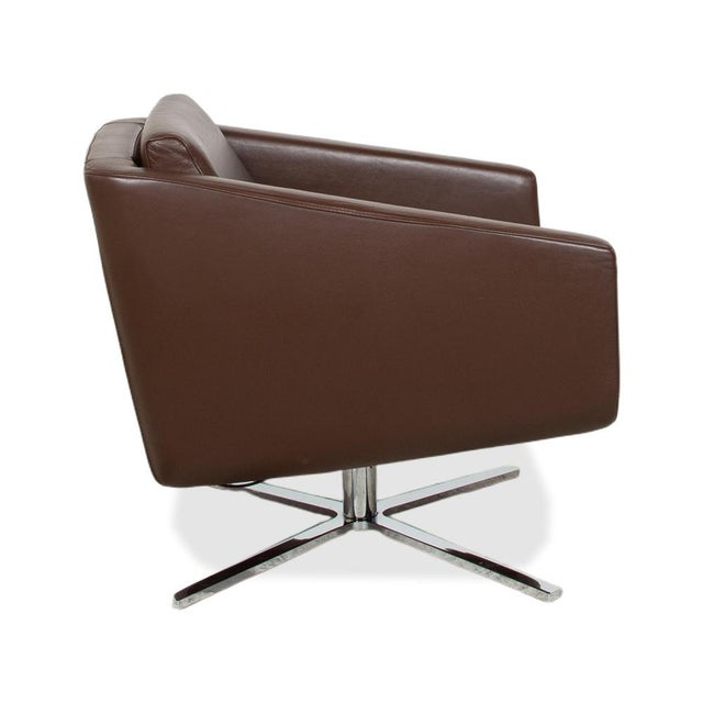Pavo Leather Chrome Armchair Set in Brown with Manual Reclining Function from FSM, Set of 2 For Sale - Image 14 of 18