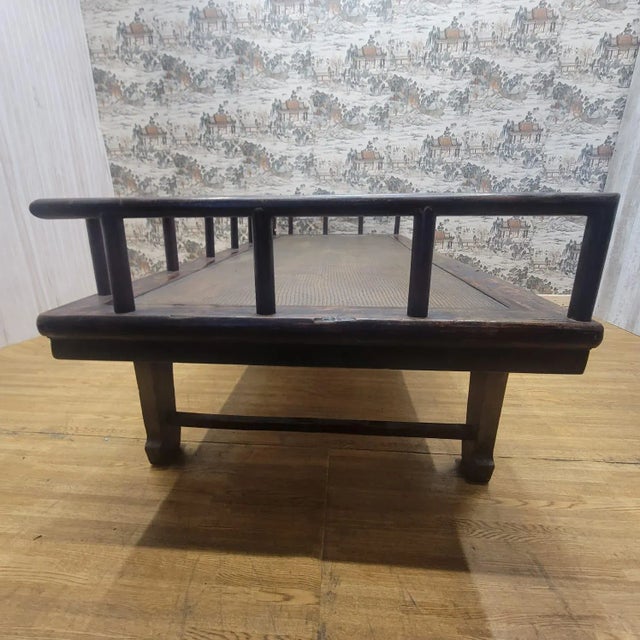 Antique Shanxi Province Elm and Rattan Inlay Opium Bed For Sale - Image 11 of 13