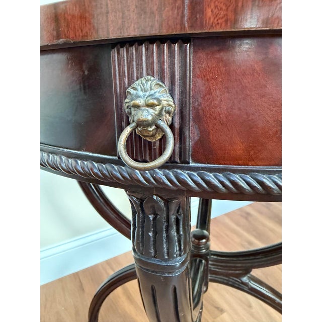 Mid-Century Regency Mahogany Drum Table With Lion Head Pulls For Sale - Image 15 of 16
