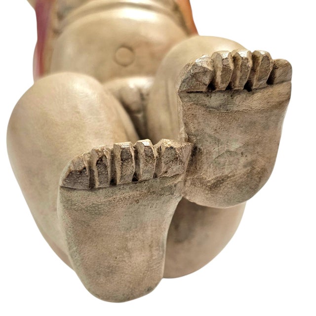 Beige Vintage Chinese Hand-Carved Lucky Baby Sculpture on Melon 10.25" For Sale - Image 8 of 10