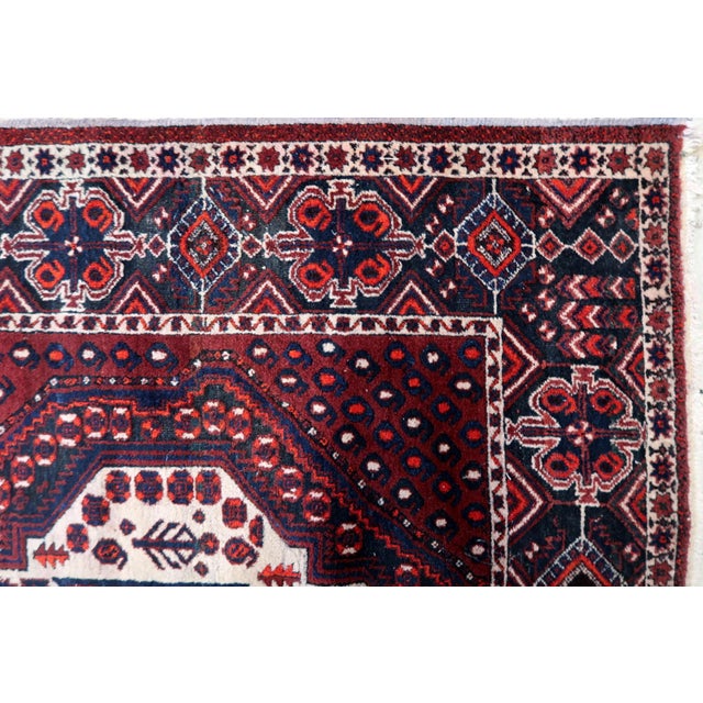 Red 1950s, Vintage Persian Afshar Rug, Tribal Double Medallion, Red Field, 4 X 6 For Sale - Image 8 of 11