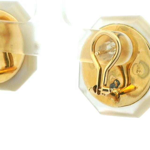 Maz Mother-of-Pearl Ruby & Emerald 14k Gold Earrings, Circa 1980, A Pair For Sale - Image 11 of 13