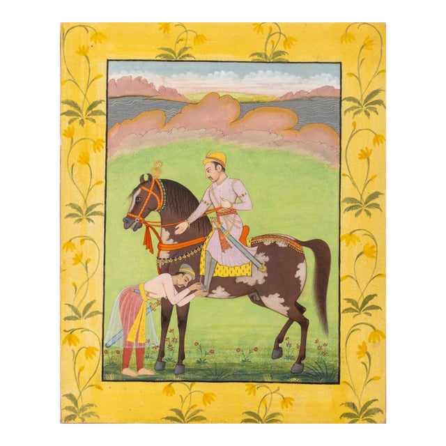 Indian Mughal Emperor on Horseback Gouache For Sale