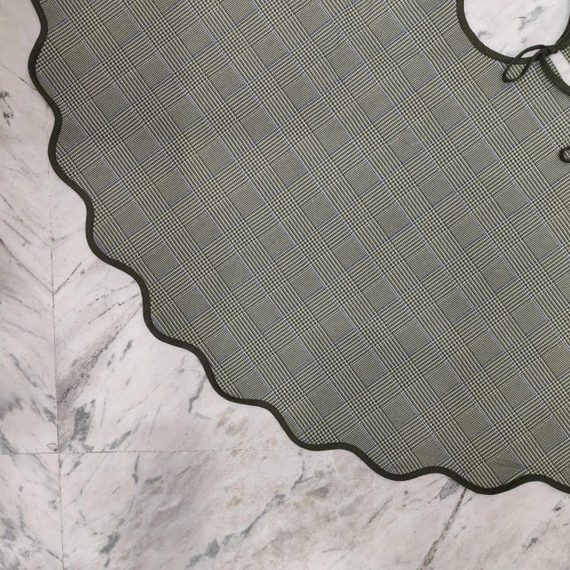 Not Yet Made - Made To Order Handmade Olive Green Houndstooth Plaid Scalloped Christmas Tree Skirt with Dark Green Piping For Sale - Image 5 of 7