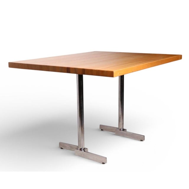 Mid 20th Century Mod Postmodern Oak and Chrome Cafe Dining Table For Sale In New York - Image 6 of 9