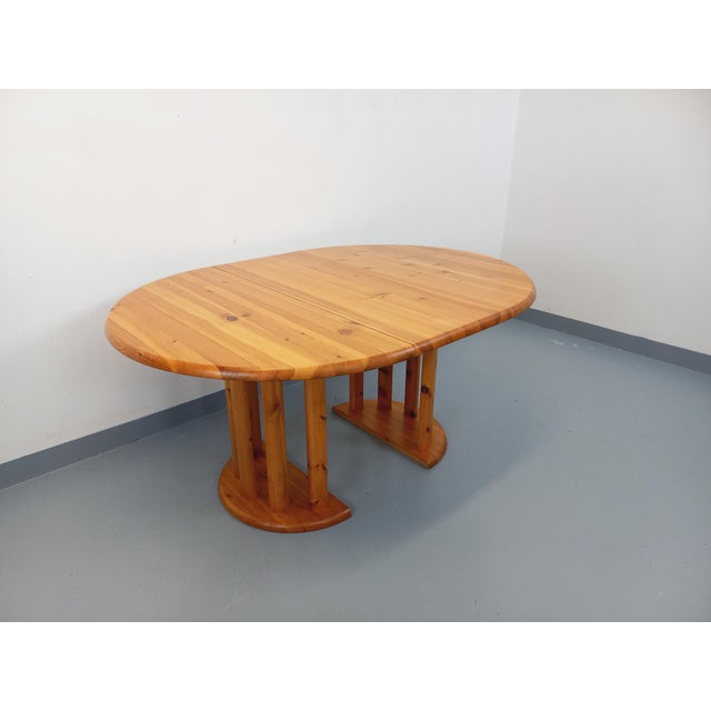 Vintage Scandinavian Pine Round Dining Table with Extensions in the style of Rainer Daumiller, 1970s For Sale - Image 18 of 18