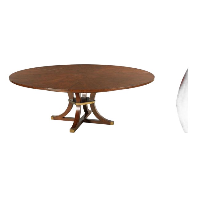 64–84-Inch Expandable Cherry Jupe Dining Table With Brass Stretcher and Brass-Capped Saber Legs For Sale