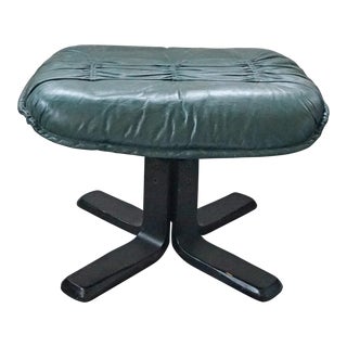 1970s Mid Century Modern Green Leather Ottoman For Sale