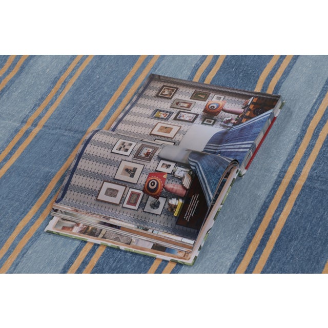 Blue Rug & Kilim’s Indian Dhurrie Rug in Slate Blue and Ochre Stripes For Sale - Image 8 of 9