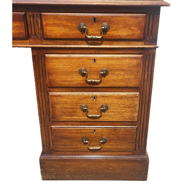 Vintage American Regency Style Tooled Leather Top Writing Executive Desk For Sale - Image 14 of 15