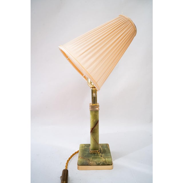 Art Deco Jade Table Lamp with Brass and Fabric Shade, 1920s For Sale - Image 11 of 18