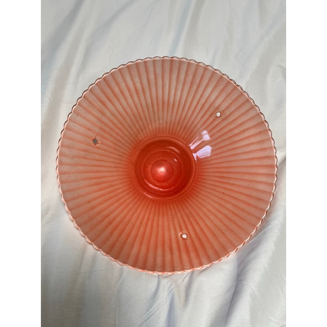 1920s Vintage Art Deco Lamp Shade Peach / Salmon Pink Glass Ribbed Light Cover Comes with three holes 11 1/2 inches wide...