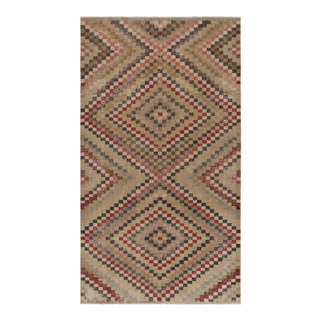 Vintage Distressed Rug, Multicolor Geometric Diamond Mosaic - Rug & Kilim For Sale