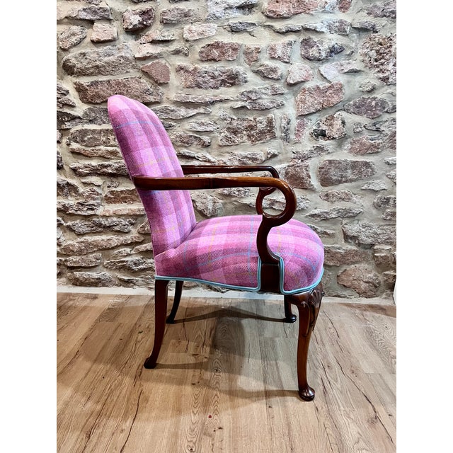 1980s Pair of Rococo Style Upholstered Dining Chairs in Harris Tweed For Sale In Philadelphia - Image 6 of 12