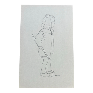 “Girl With a Stick” Signed Original Pencil Drawing by Nancy Smith