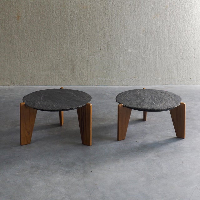 1970s Brutalist Slate and Pine Side Tables, 1970s, Set of 2 For Sale - Image 5 of 18