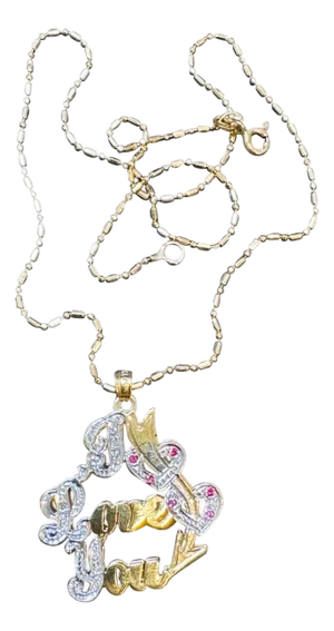 Vintage I Love You Pendant with Ruby in 14 K Yellow Gold Chain, 16" Long, 5.8gm
