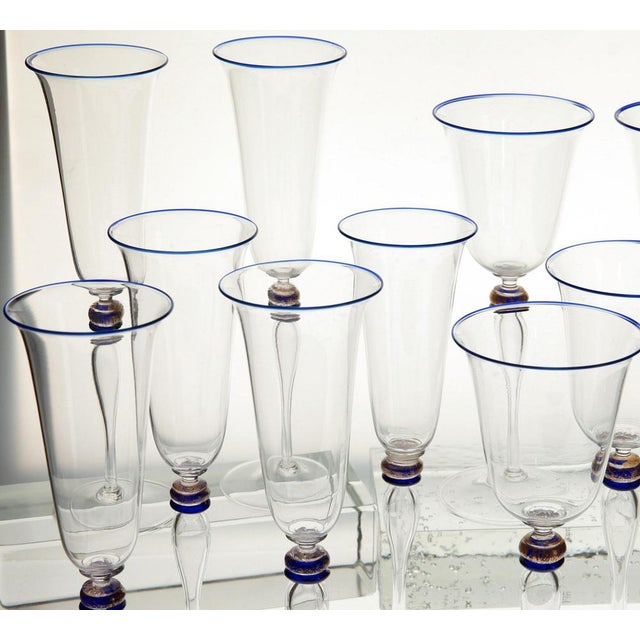 Stemmed Flute Glasses in Murano Glass with Cobalt and Gold Accents by Cenedese, 1980s, Set of 6 For Sale - Image 18 of 18