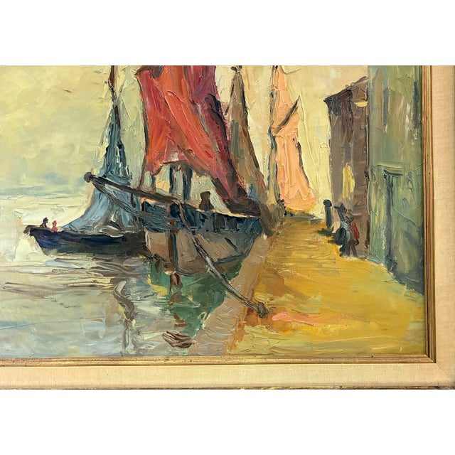 Early 20th Century Original Framed Oil Painting on Canvas 'Seaside Dock' Attributed to Louise Minert Kelly (American 1876-1945) For Sale - Image 9 of 17