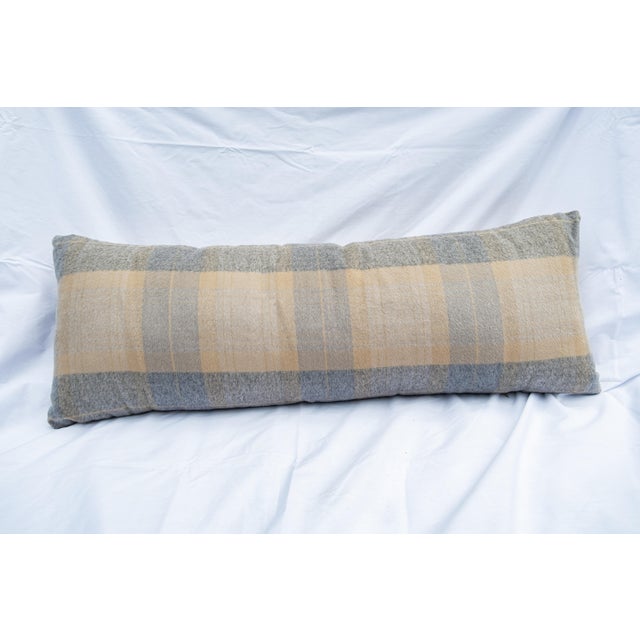 Sandra Jordan Prima Alpaca in Silver Oak (style P1060) with a beige alpaca backing wraps this single feather filled lumbar...