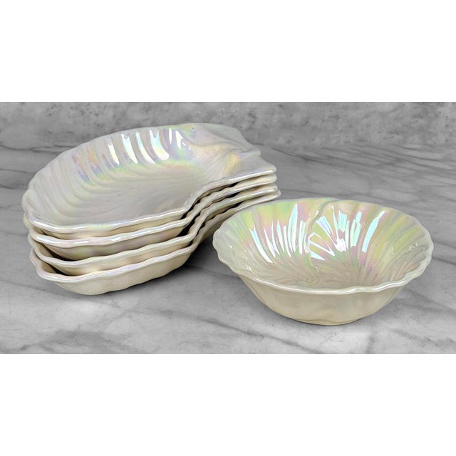 Maddux of California Vintage 14" California Pottery Iridescent Scallop Centerpiece Serving Platter For Sale - Image 4 of 15
