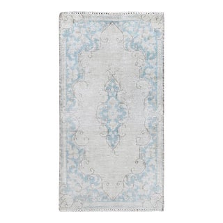 1960s Ivory Wool Hand Knotted Farsian Karman Distressed Rug For Sale