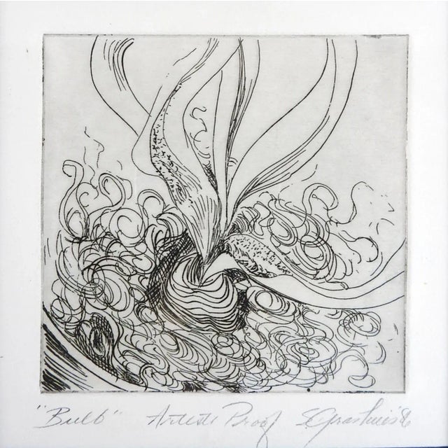 Abstract botanical etching by Sharron Grashuis. Signed, titled Bulb, artist proof in pencil along lower margin. Unframed,...
