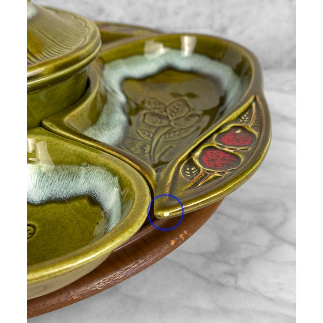Mid-Century California Pottery Strawberry Lazy Susan Chip & Dip Centerpiece For Sale - Image 13 of 14