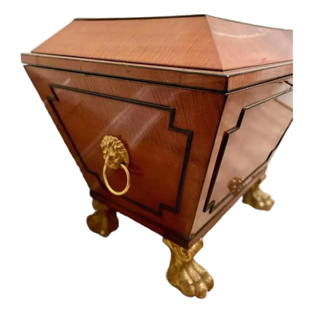 1820’s Rare Antique Regency Satinwood Cellarette Bar Cabinet With Gilt-Wood Paw Feet For Sale