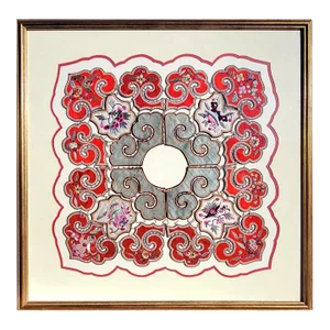 Framed Chinese Embroidered Silk Collar Qing Dynasty