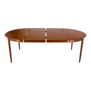 Danish Teak Mid-Century Modern Round Dining Table w/ Two Extension Boards Leafs