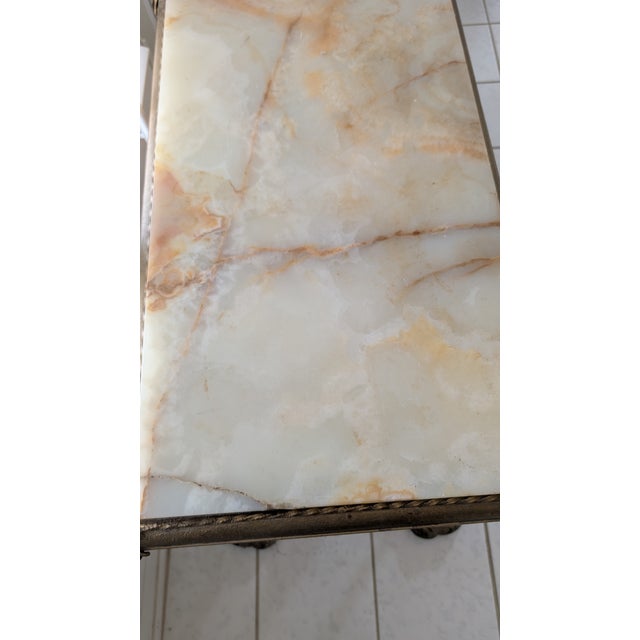 Gold Antique Italian Cast Iron Base Coffee Table With Creamy Ivory Marble Top For Sale - Image 8 of 10