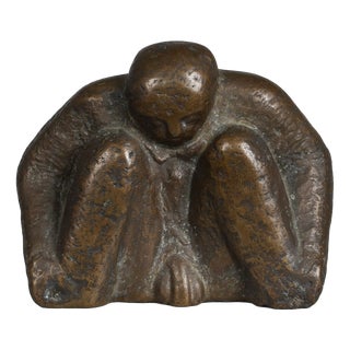 LN, Sculpture of a Crouching Male Figure, 1980s, Bronze For Sale