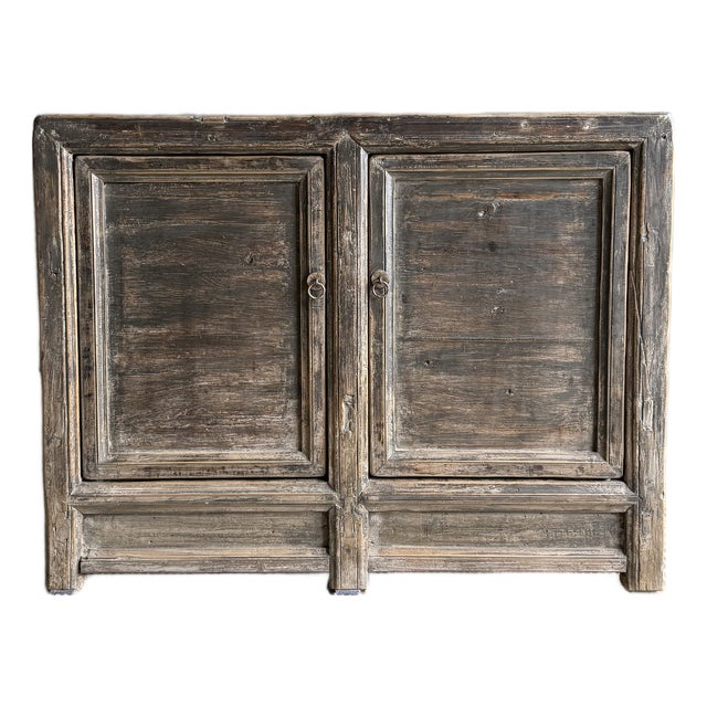 Vintage 2 Door Painted Elm Wood Cabinet For Sale