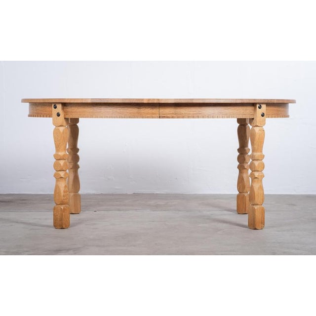 Brutalist Oval Oak Dining Table from Henning Kjærnulf, Denmark, 1960s For Sale - Image 6 of 10